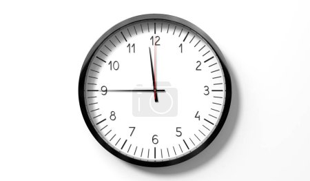Time at quarter to 12 o clock - classic analog clock on white background - 3D illustration