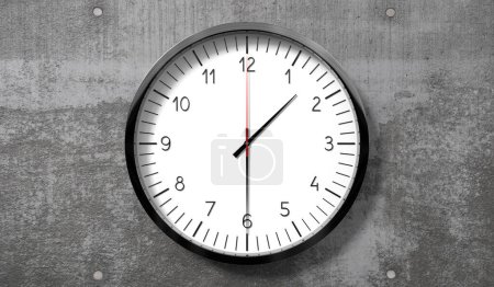 Time at half past 1 o clock - classic analog clock on rough concrete wall - 3D illustration