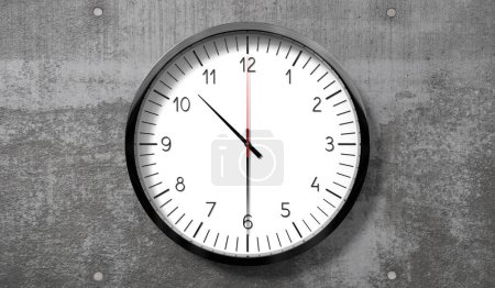 Time at half past 10 o clock - classic analog clock on rough concrete wall - 3D illustration