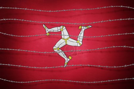 Bandera de la Isla de Man y alambre de púas - Ilustración 3d