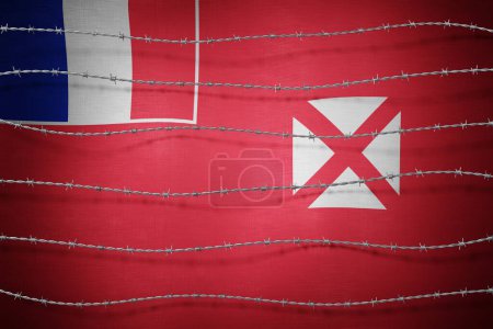 Bandera Wallis y Futuna y alambre de púas - Ilustración 3d