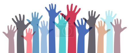 Many colorful hands - diversity concept - vector illustration