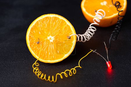 Photo for Free energy electricity generator using oranges. - Royalty Free Image