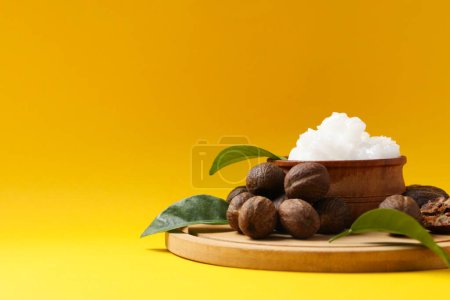 Concept of skin care cosmetics, Shea butter, space for text