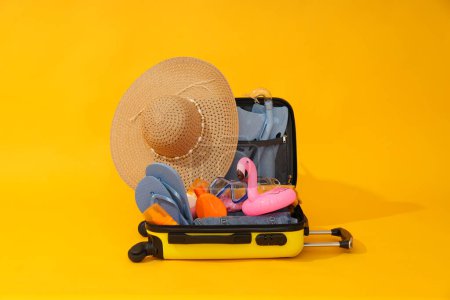 Téléchargez les photos : Voyages et vacances, vacances, composition avec valise - en image libre de droit