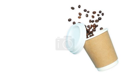 Téléchargez les photos : Tasse en papier blanc avec graines de café isolées sur fond blanc, PNG - en image libre de droit