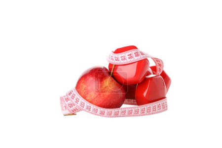Photo for Concept of weight loss with apple and measuring tape, isolated on white background - Royalty Free Image