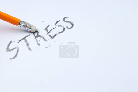 Photo for Word Stress and pencil on white background, space for text - Royalty Free Image