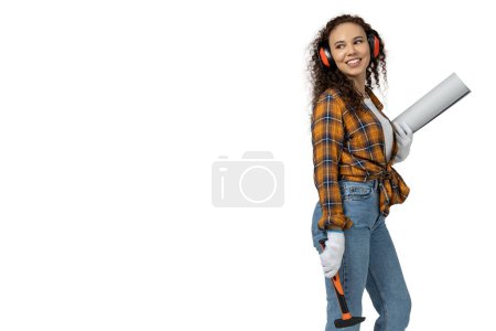 Photo for A girl in a construction uniform, isolated on white background - Royalty Free Image