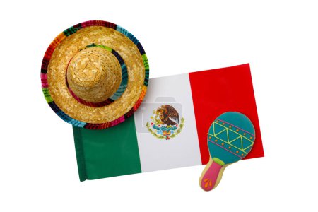 Photo for PNG, somrero and maracas with mexico flag isolated on white background. - Royalty Free Image