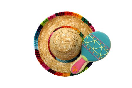 Photo for PNG, sombrero and maracas, isolated on white background. - Royalty Free Image