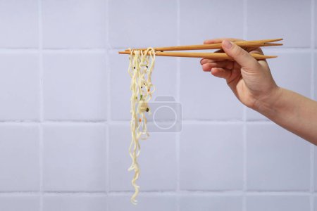 Photo for Instant noodles, asian food, delivery, top view. - Royalty Free Image