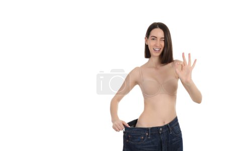 PNG thin girl wearing oversized pants isolated on white background.