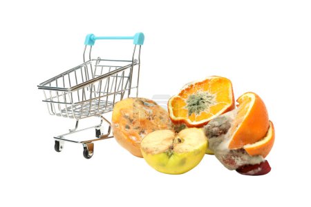 PNG, Verdorbenes Obst und Einkaufswagen, isoliert auf weißem Hintergrund
