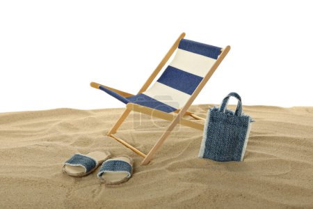 PNG sunbed on the beach, on the sand, isolated on white background.