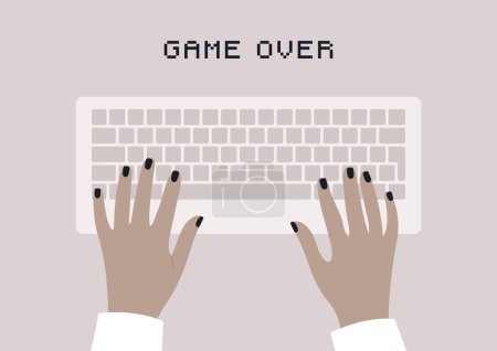 Illustration for Game over, Hands typing on a keyboard, top view - Royalty Free Image