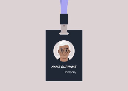 Illustration for ID badge template, conference accessories, modern corporate culture, a portrait of a Senior character - Royalty Free Image