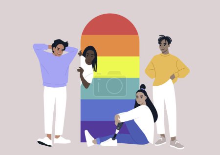 Ilustración de Un grupo de activistas LGBTQIA reunidos, Un concepto emergente, diversidad e inclusión - Imagen libre de derechos