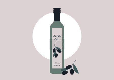 Téléchargez les illustrations : Image isolée d'une bouteille d'huile d'olive, thème de la cuisine - en licence libre de droit