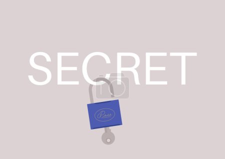 Offenes Vorhängeschloss hängt an einem SECRET-Schild, Datenschutzkonzept