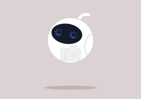 Illustration for Cute round robot with freezed eyes, no response concept - Royalty Free Image