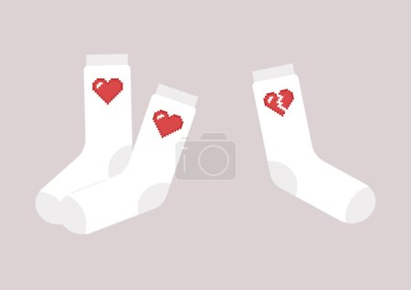 Téléchargez les illustrations : Une chaussette sans paire comme métaphore des difficultés relationnelles, du divorce et de la jalousie, icône du cœur brisé - en licence libre de droit