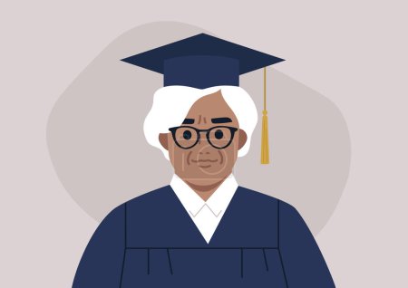 Illustration for A graduation ceremony, a portrait of a senior female Caucasian student wearing a gown and a cap - Royalty Free Image