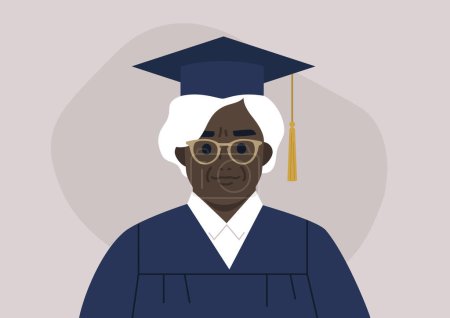 Illustration for A graduation ceremony, a portrait of a senior female African student wearing a gown and a cap - Royalty Free Image