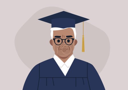 Illustration for A graduation ceremony, a portrait of a senior male Caucasian student wearing a gown and a cap - Royalty Free Image