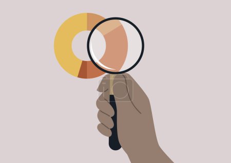Illustration for Market research, examining a pie chart with a magnifying glass - Royalty Free Image