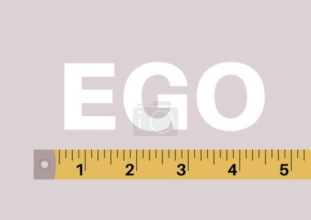 Illustration for Ego sign measured with a yellow ruler tape, inner world concept - Royalty Free Image