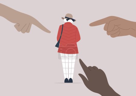 Illustration for Finger pointing at the older lady, ageism - Royalty Free Image