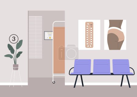 Illustration for A clinic hallway, a gynecologist cabinet waiting area, no people - Royalty Free Image
