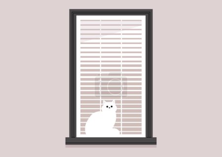 Téléchargez les illustrations : Un chat domestique regardant à travers les volets de la fenêtre - en licence libre de droit
