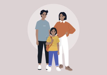 Illustration for A full length family portrait, a Caucasian couple and their child - Royalty Free Image