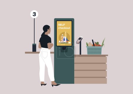 Illustration for A self service checkout register, a supermarket store operated without managers - Royalty Free Image