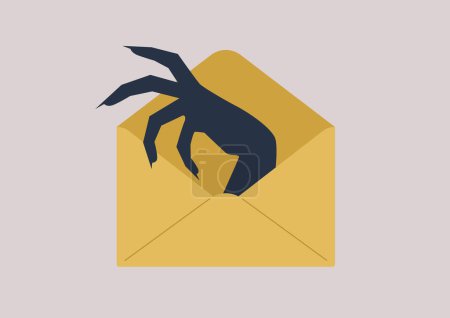 Illustration for Blackmailing concept, a huge monster hand inside a paper envelope - Royalty Free Image