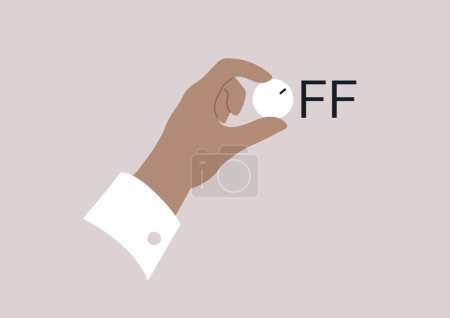 Illustration for A hand turning off a volume tuner on a control panel - Royalty Free Image