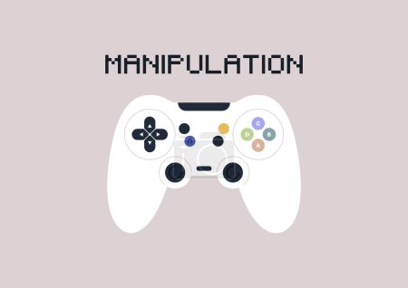 Illustration for A psychological metaphor, a game controller used as a tool to manipulate and control - Royalty Free Image