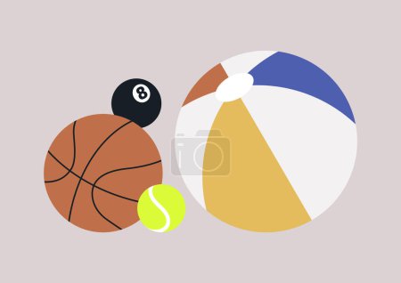 Illustration for A set of different balls, rubber and plastic, tennis, basketball, pool - Royalty Free Image