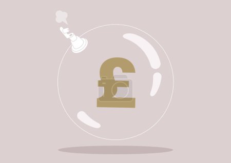 Illustration for GBP deflation concept, a plastic ball blowing out air through the inflation valve - Royalty Free Image
