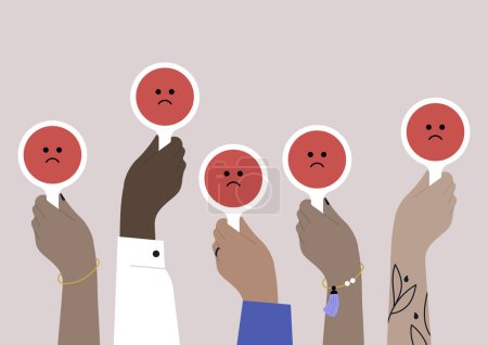 Ilustración de Una multitud diversa de personas mostrando signos con reacciones negativas - Imagen libre de derechos