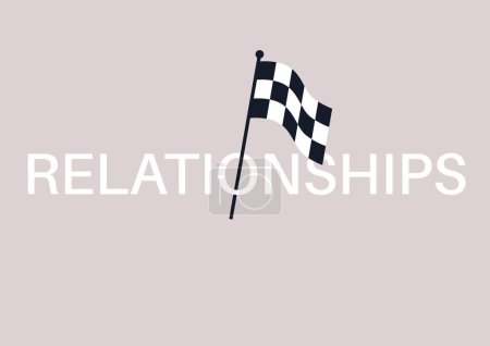 Illustration for The conclusion of relationships depicted by a checkered black and white flag, symbolizing the concept of a breakup - Royalty Free Image