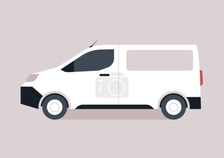 Illustrazione per Immagine di un furgoncino laterale, che rappresenta un tipico veicolo di servizio di corriere utilizzato per la consegna di pacchi e posta - Immagini Royalty Free