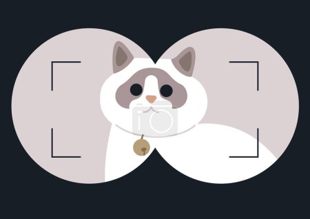 Illustration for A Cat Watcher, A playful illustration of a Ragdoll in Binoculars lenses against a simple backdrop - Royalty Free Image