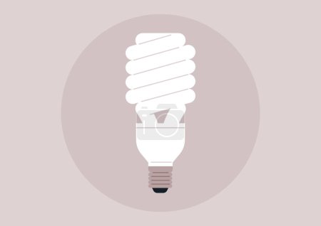An eco-friendly spiral light bulb stands alone against a soft pastel background