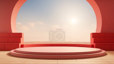 Photo for Empty round podium with large window behind - Royalty Free Image
