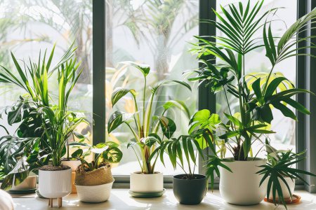 A lush collection of indoor plants thriving in natural sunlight