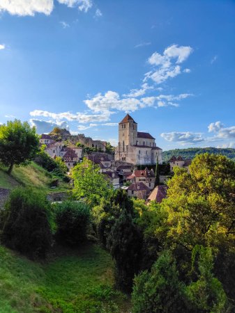 Photo for Saint-Cirq-Lapopie medieval Old Town, one of the most beautiful villages of France (Les Plus Beaux Villages), situated on a rocky hill in Lot river valley - Royalty Free Image