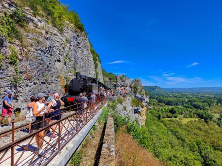 Photo for Tourist Train of Haut-Quercy, line of the small steam train Martel. FRANCE - Royalty Free Image